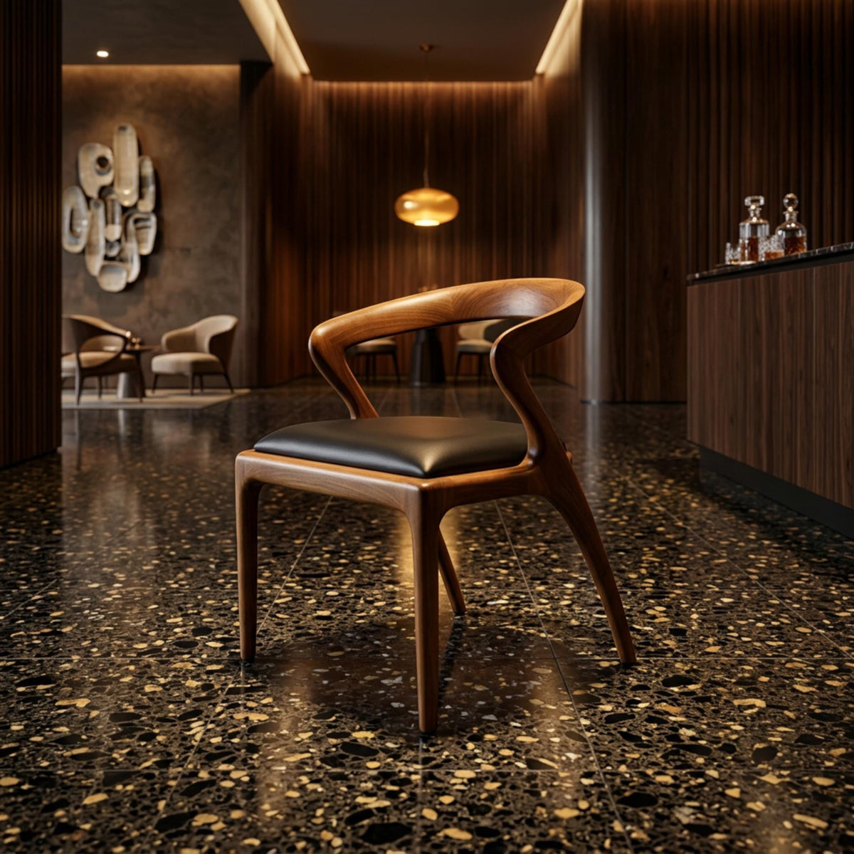 Handcrafted Wooden Dining Chair with Arms: Modern Solid Wood Seating