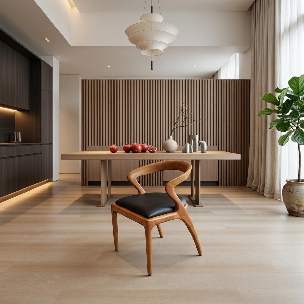 Handcrafted Wooden Dining Chair with Arms: Modern Solid Wood Seating