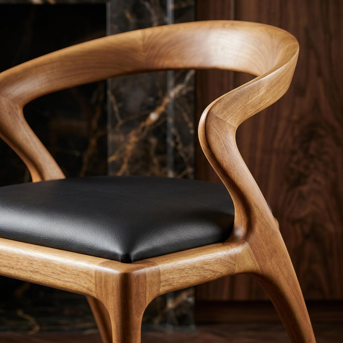 Handcrafted Wooden Dining Chair with Arms: Modern Solid Wood Seating