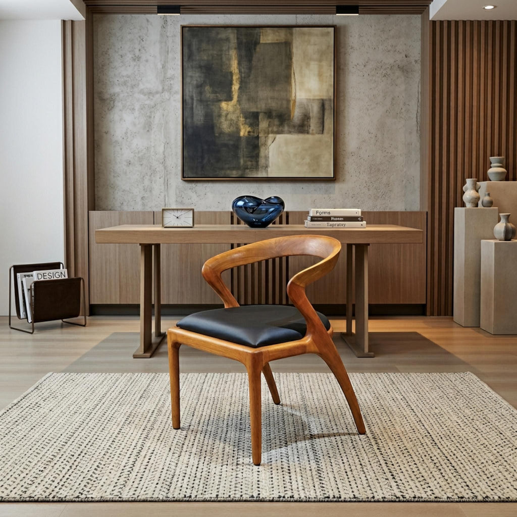 Handcrafted Wooden Dining Chair with Arms: Modern Solid Wood Seating