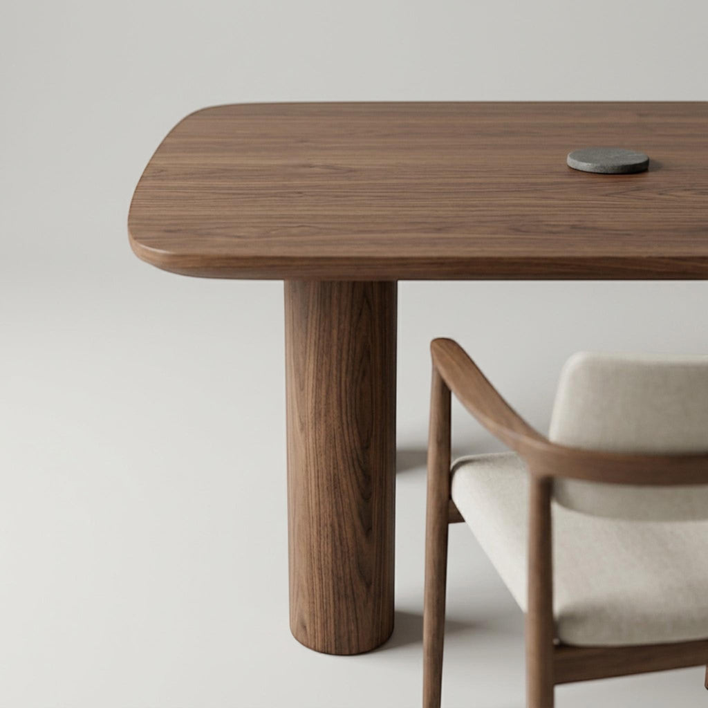 Handmade Walnut Dining Table, Round Legs, Custom Rustic Modern Kitchen Furniture
