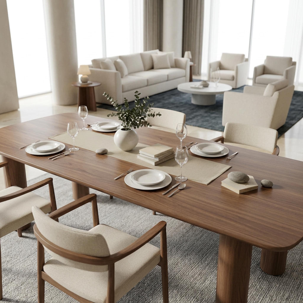 Handmade Walnut Dining Table, Round Legs, Custom Rustic Modern Kitchen Furniture