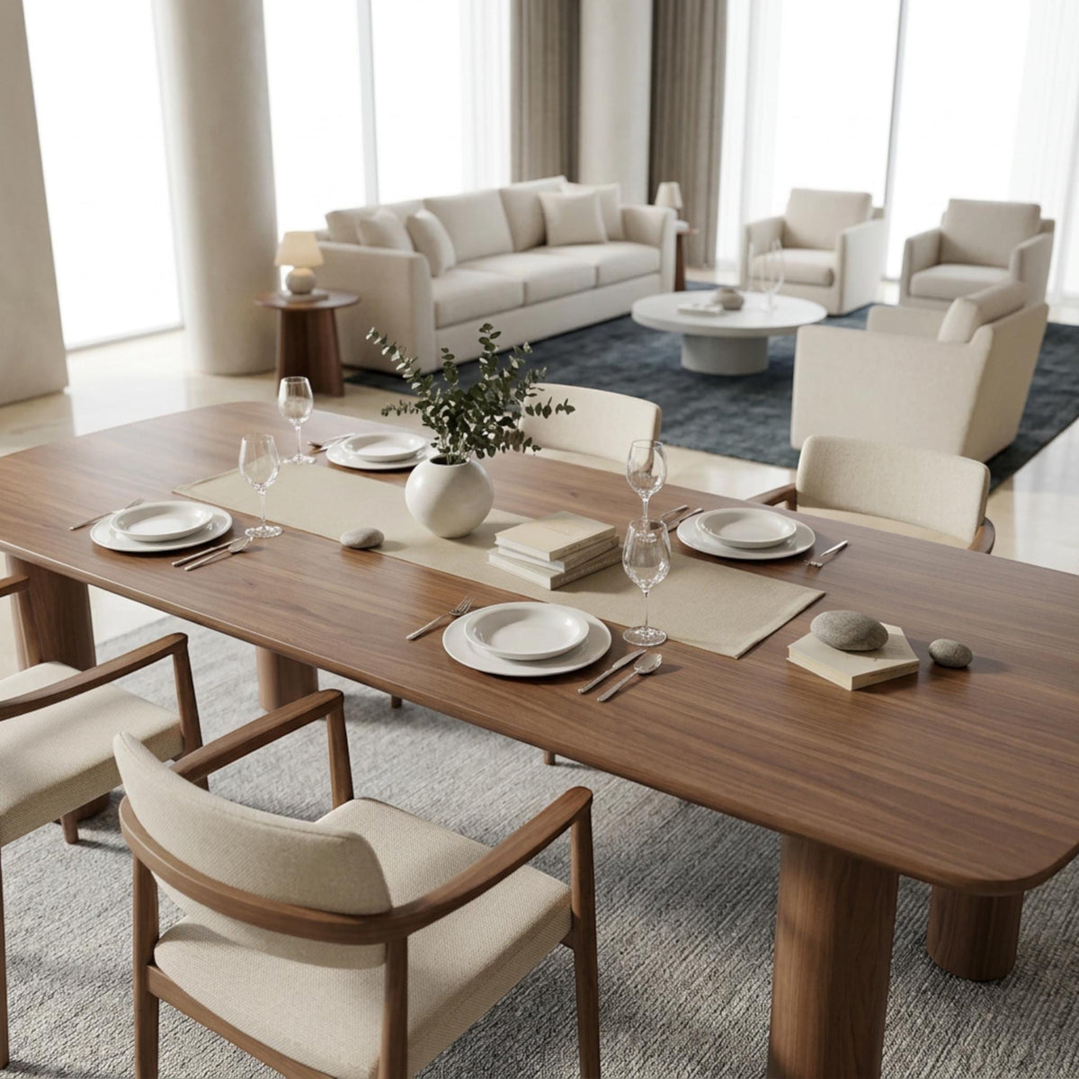 Handmade Walnut Dining Table, Round Legs, Custom Rustic Modern Kitchen Furniture