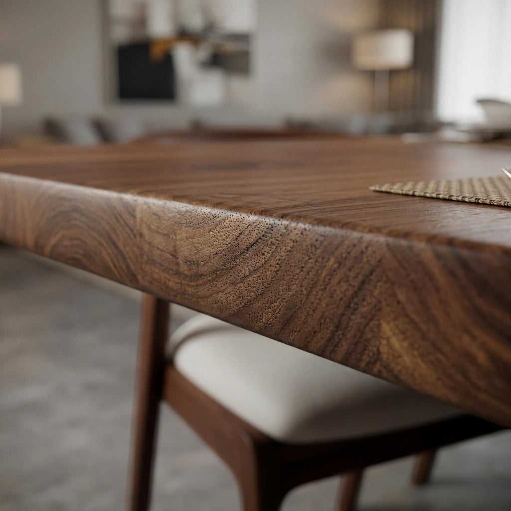 Handmade Walnut Dining Table: Rustic Solid Wood Dinner Table