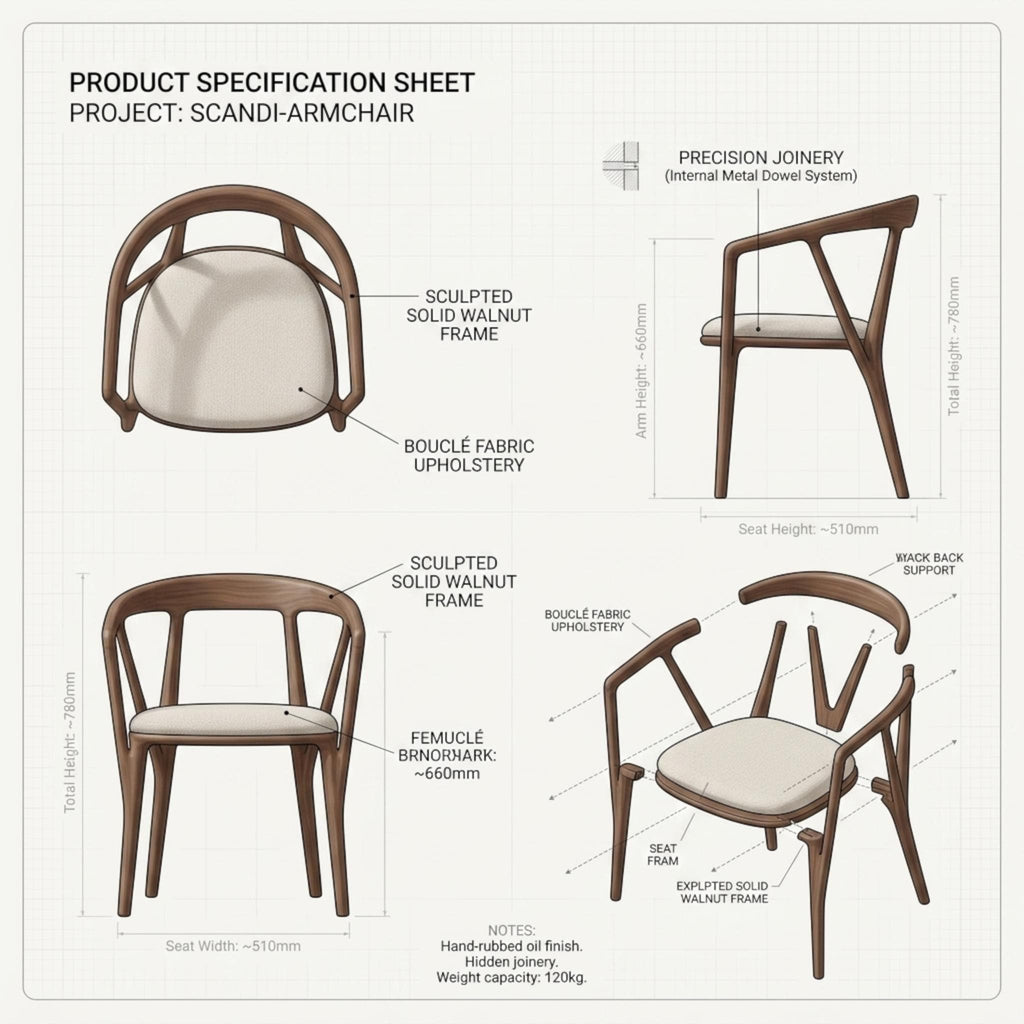 Handmade Wooden Chair: Solid Walnut Chair for Kitchen or Dining Room