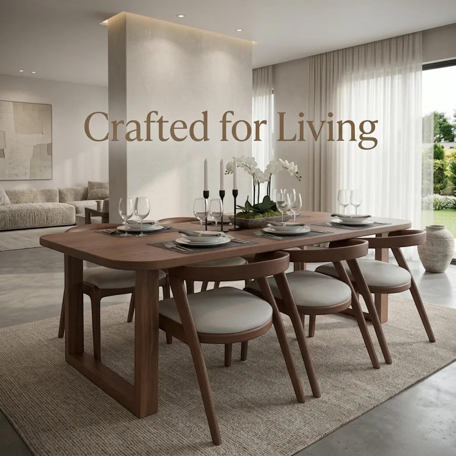 Handmade Walnut Dining Table: Rustic Solid Wood Dinner Table