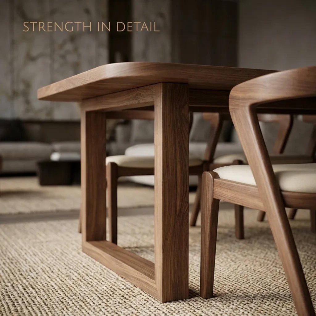 Handmade Walnut Dining Table: Rustic Solid Wood Dinner Table