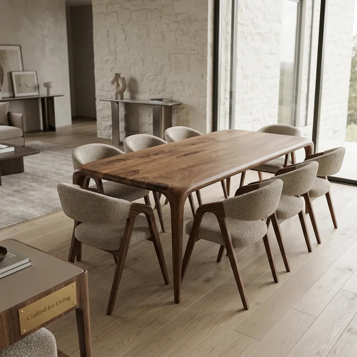 Handmade Walnut Modern Dining Table: Solid Wood Kitchen Furniture