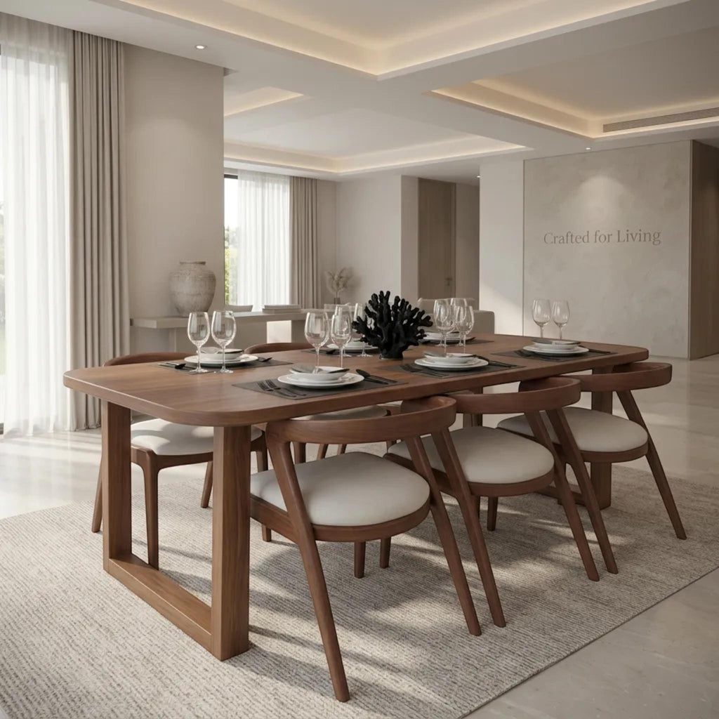 Handmade Walnut Dining Table: Rustic Solid Wood Dinner Table