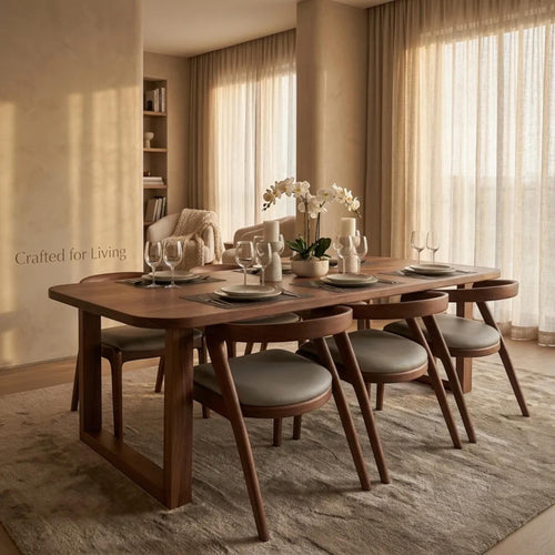 Handmade Walnut Dining Table: Rustic Solid Wood Dinner Table