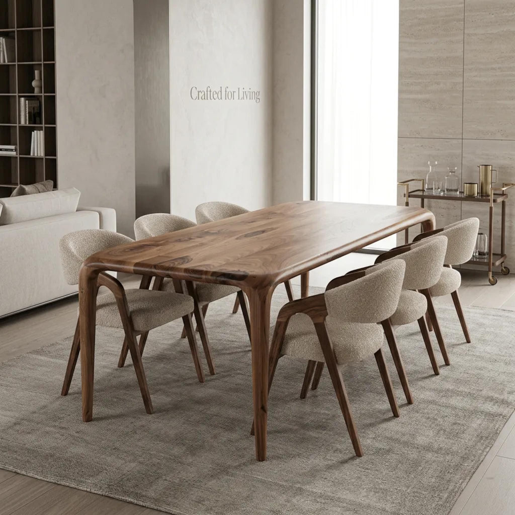 Handmade Walnut Modern Dining Table: Solid Wood Kitchen Furniture