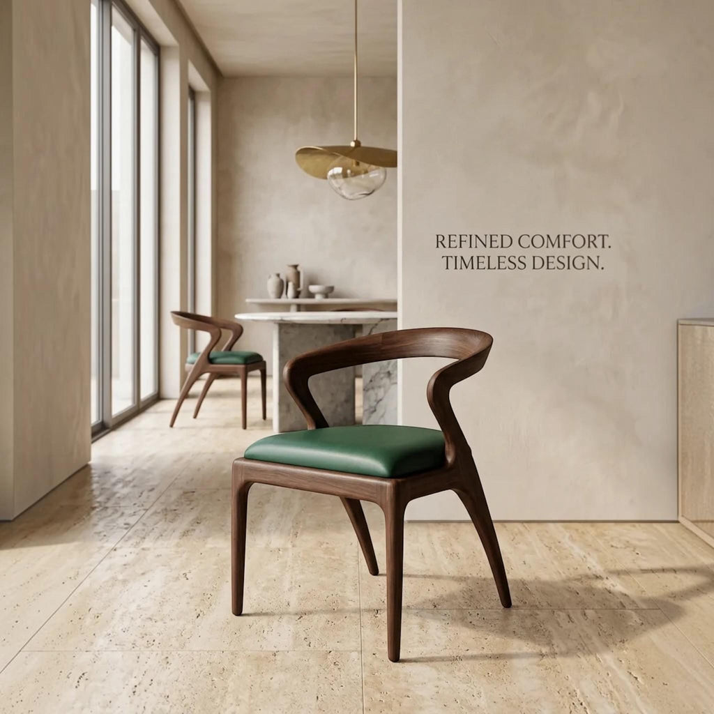 Handcrafted Walnut Dining Chair with Arms: Modern Solid Wood Seating