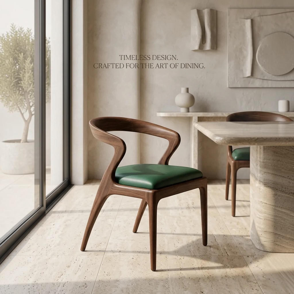 Handcrafted Walnut Dining Chair with Arms: Modern Solid Wood Seating