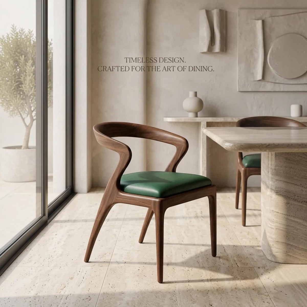 Handcrafted Walnut Dining Chair with Arms: Modern Solid Wood Seating