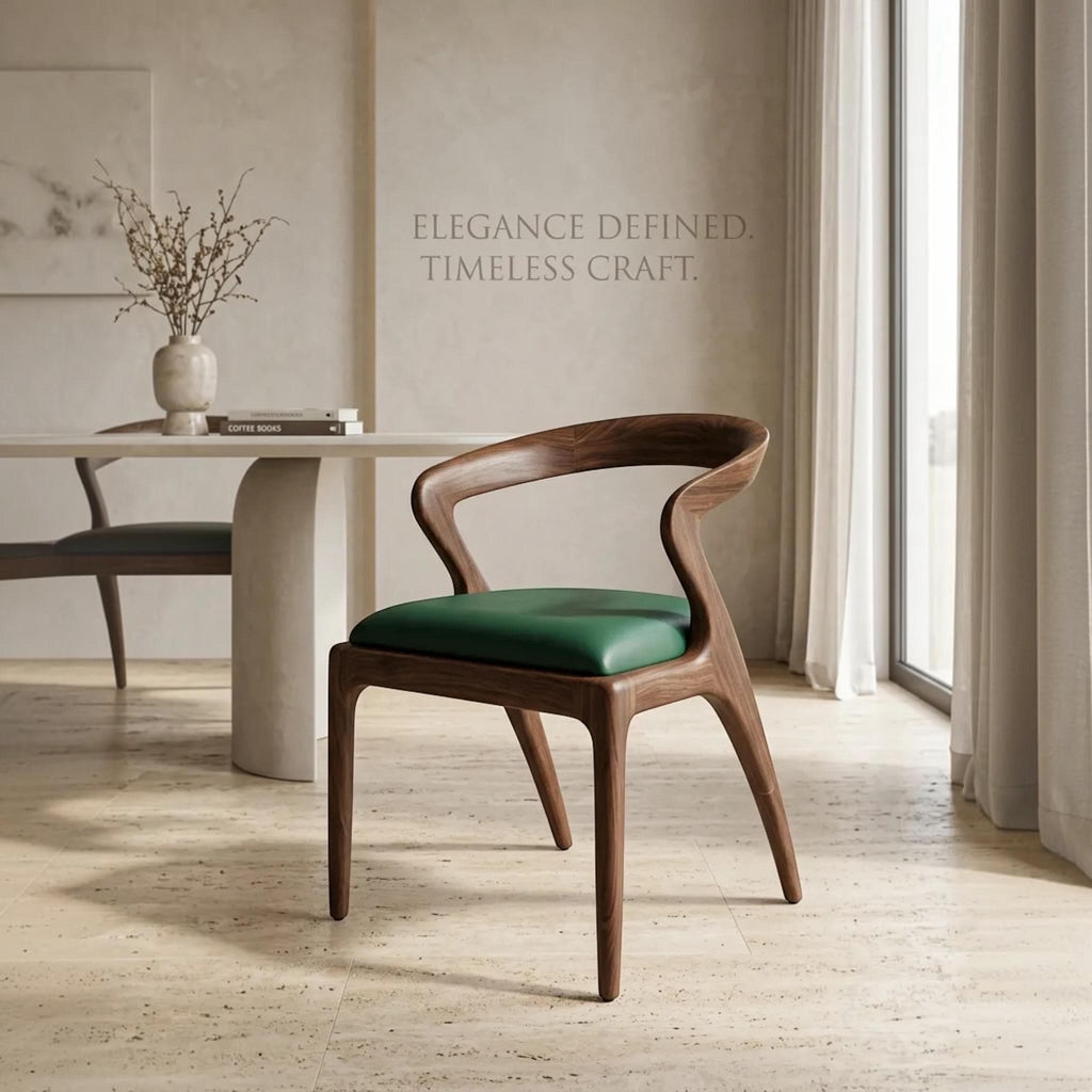 Handcrafted Walnut Dining Chair with Arms: Modern Solid Wood Seating
