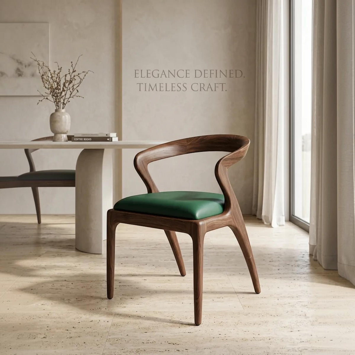 Handcrafted Walnut Dining Chair with Arms: Modern Solid Wood Seating