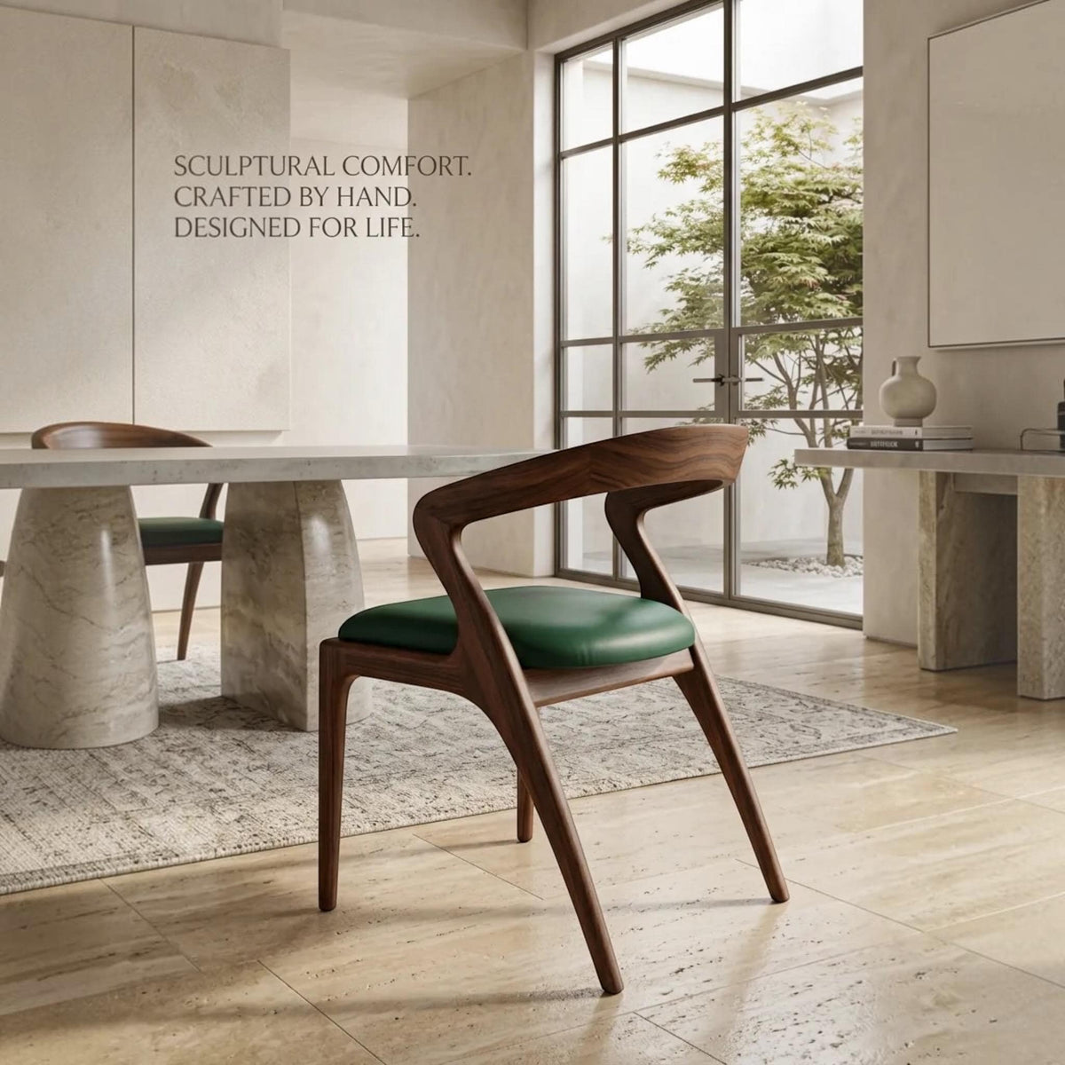 Handcrafted Walnut Dining Chair with Arms: Modern Solid Wood Seating