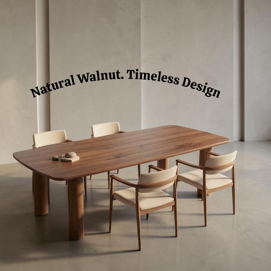 Handmade Walnut Dining Table, Round Legs, Custom Rustic Modern Kitchen Furniture