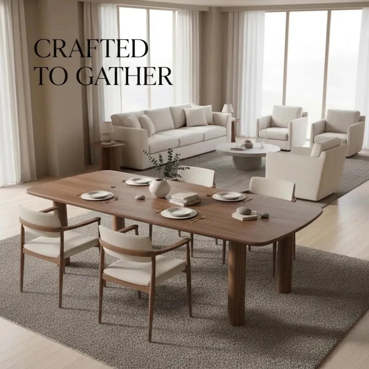 Handmade Walnut Dining Table, Round Legs, Custom Rustic Modern Kitchen Furniture