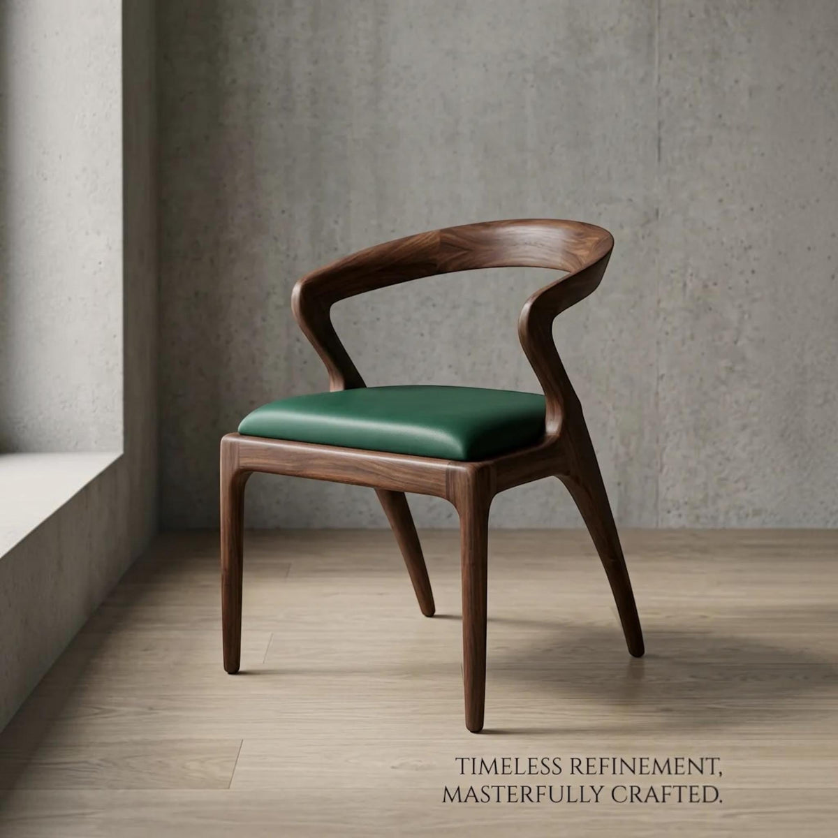 Handcrafted Walnut Dining Chair with Arms: Modern Solid Wood Seating